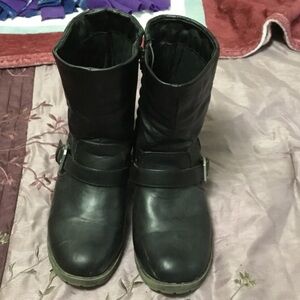 Black Leather Boots with Buckle